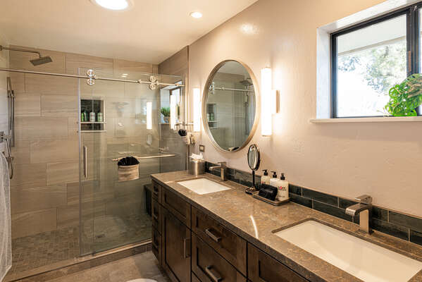 Master Bath with a Large Vanity and Large Walk in Shower with Rainfall Shower head