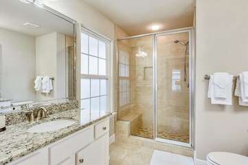 Stand up tile shower with bench seat