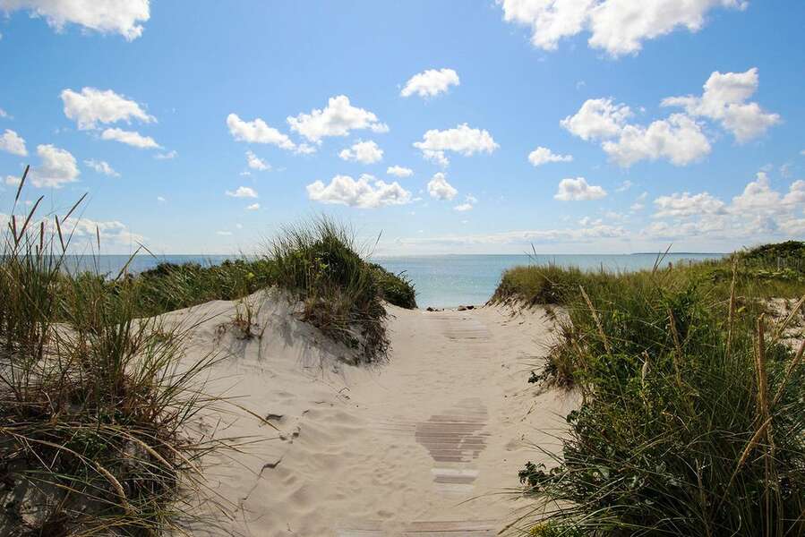 Path through the dunes to the private beach -27 Fiddlers Green Lane-Dennis Port-New England Vacation Rentals