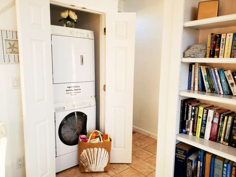 Neatly tucked away in a closet on the first floor is a stack-able full size washer and dryer. 27 Fiddlers Green Lane-Dennis Port-New England Vacation Rentals