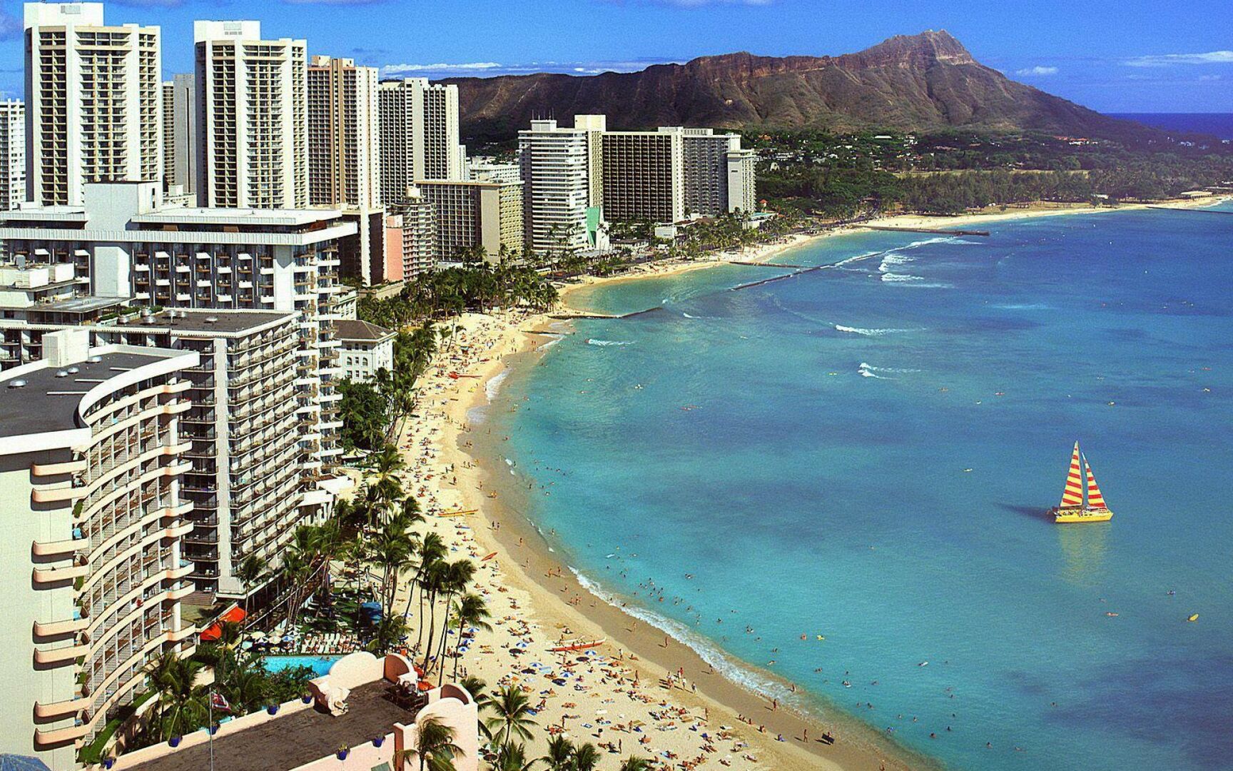 Waikiki Beach and Diamond Head in the background