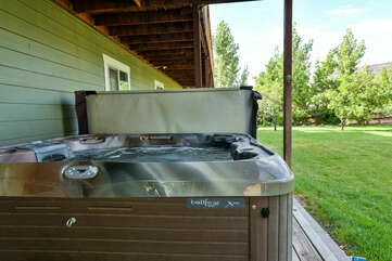 Backyard with hot tub