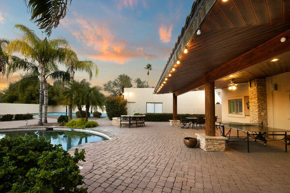Pool, Fire Pit and Ping Pong Table Under Sheltering Palms