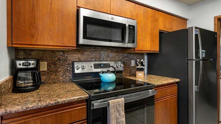 Updated with stainless steel appliances, granite countertops