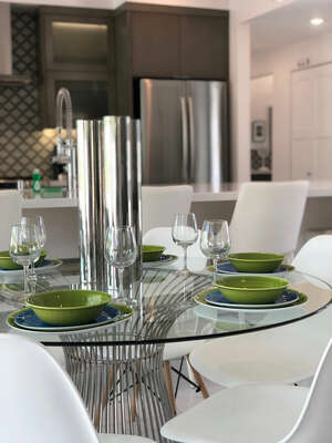 Kitchen table and dinnerware