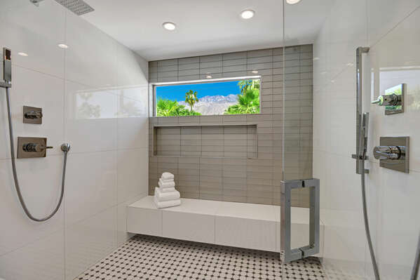 Massive Master shower with mountain view!