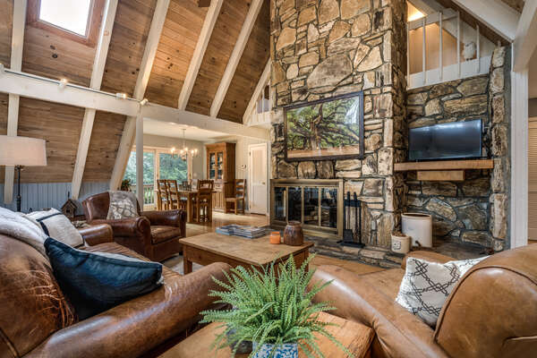 Living Room with Wood Burning Fireplace