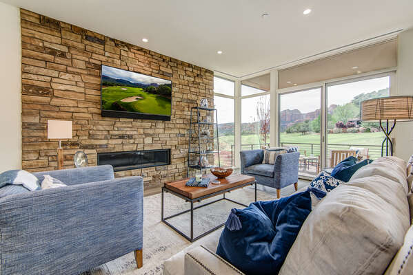 Living Room with Contemporary Furnishings and Plenty of Natural Light and Views