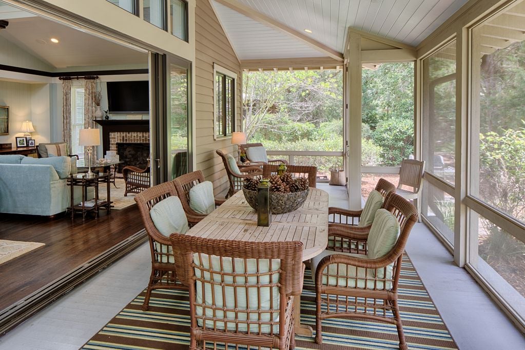 With the doors open, the porch becomes part of the dining area