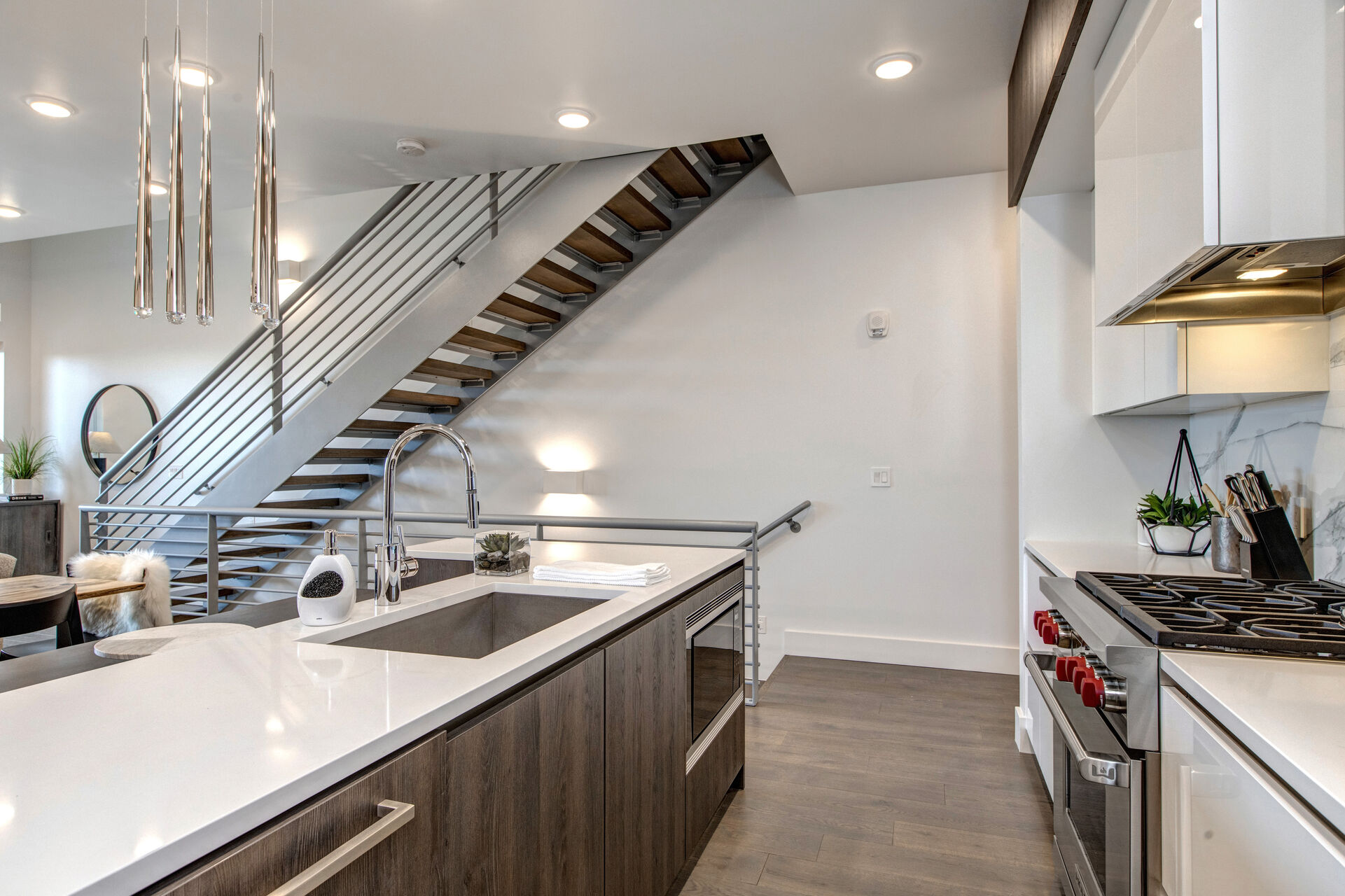 Gourmet Kitchen with Stainless Steel Wolf Appliances, including a Wolf 6-Burner Gas Range and Microwave, and SubZero Refrigerator