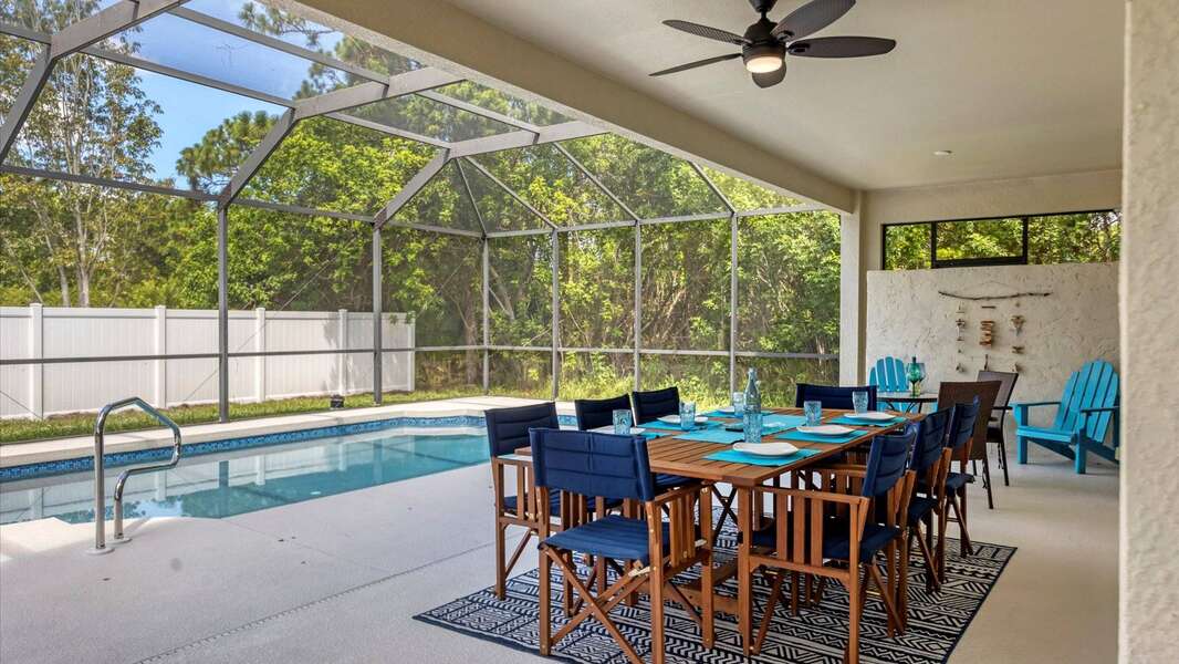 Dine al fresco at the spacious patio dining table