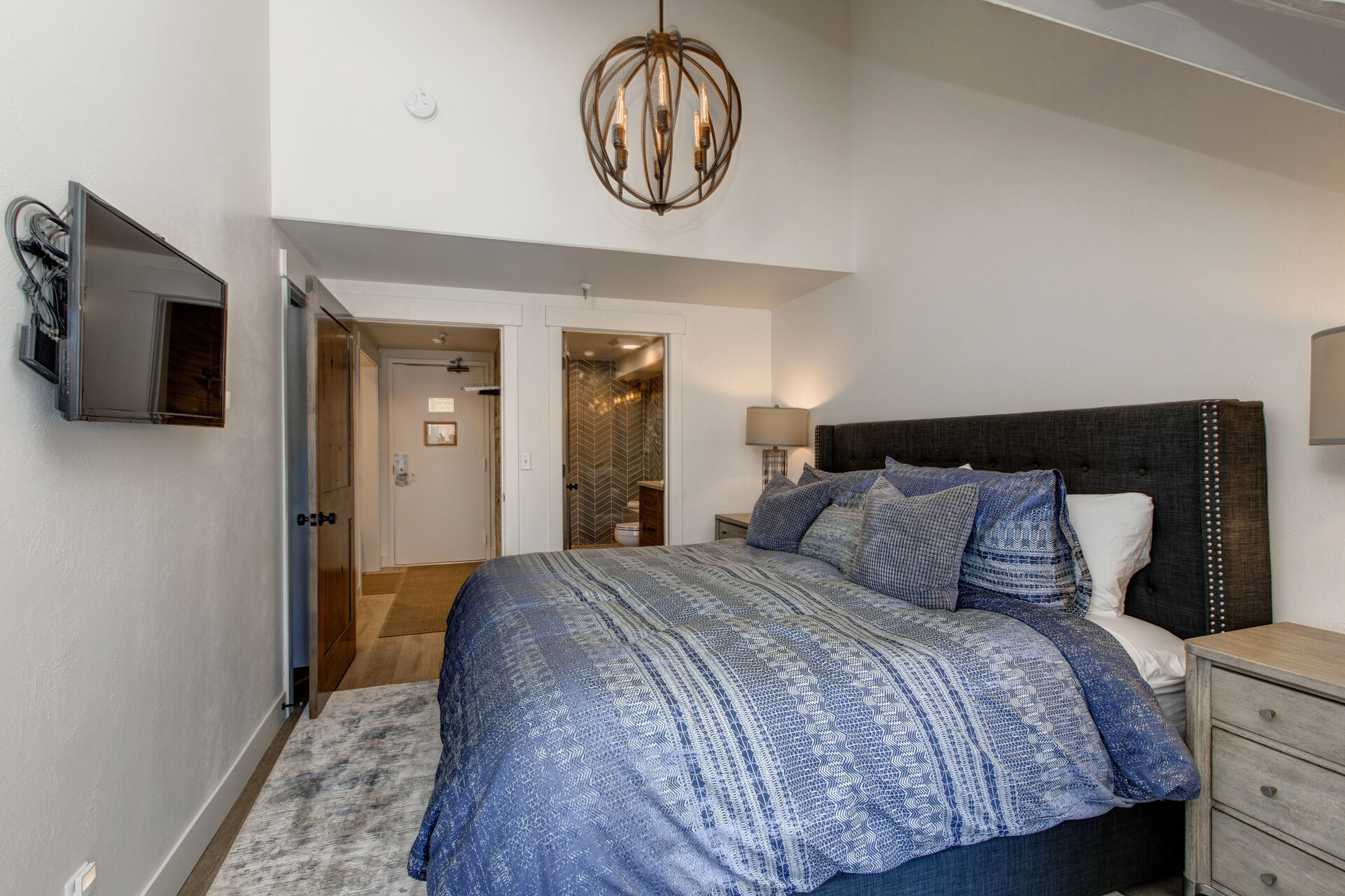 Main Level Master Bedroom with a King Bed and Private Bath