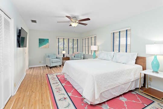 Spacious Master Bedroom with cheerful accents.