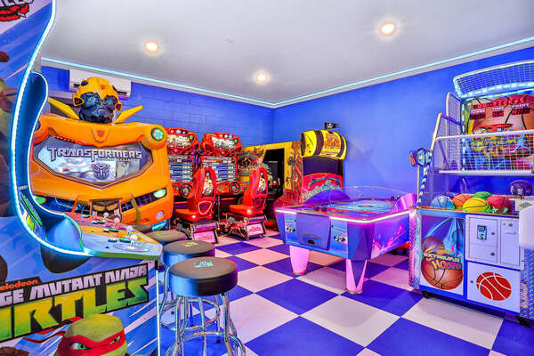 The game room features professional arcades the whole family will love!