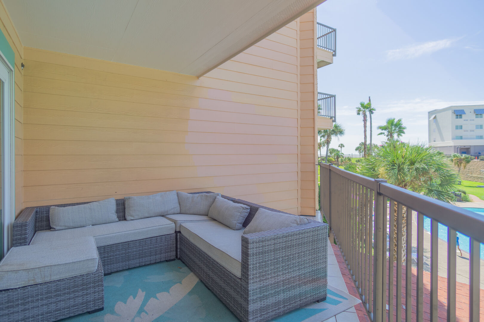 The first floor balconies offer a little more space than the 2nd and 3rd floors.  This is a great place to sit and listen to the summer pool sounds during the day, or the waves rolling in at night.