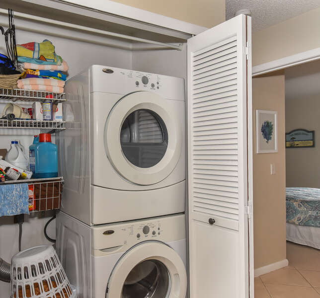 Full sized stackable washer and dryer.