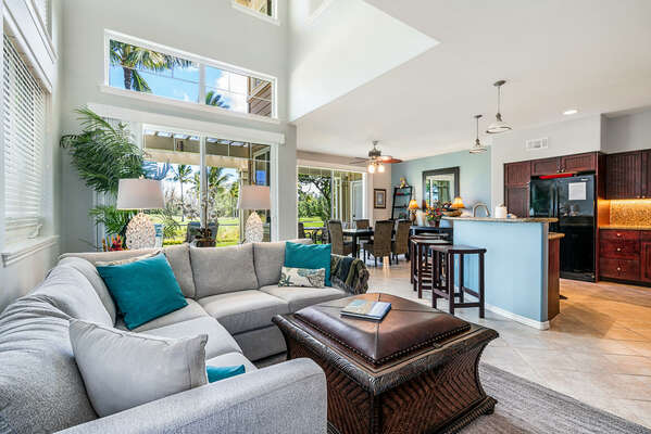Open Living Area with Windows and Nice Lighting at Fairway Villas Waikoloa G1
