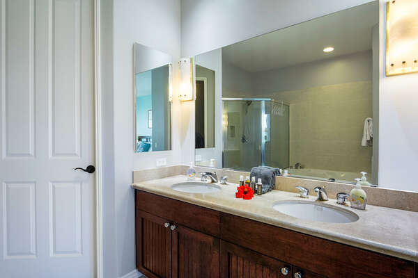 Master Bathroom with Dual Vanity and Large Mirror