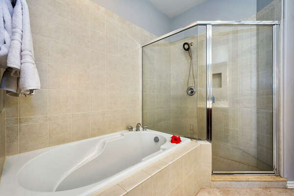 Primary Bathroom with Walk-in Shower and Separate Tub