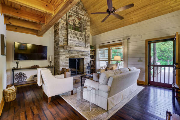 Living Room with Wood Burning Fireplace