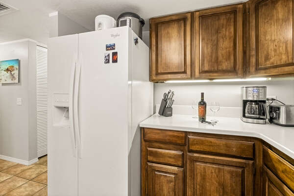 Refrigerator, Coffee Maker, and Toaster in the Kitchen