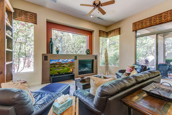 Cozy Family Room with Plenty of Natural Light and Patio Access