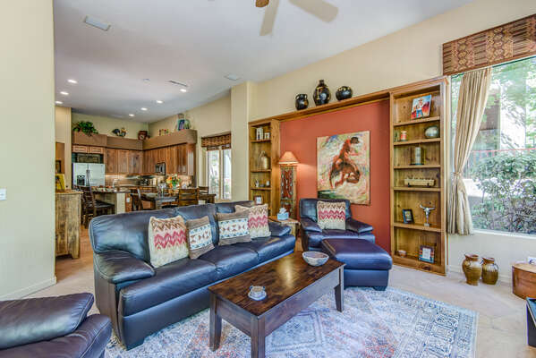 Family Room with Comfortable Leather Furnishings