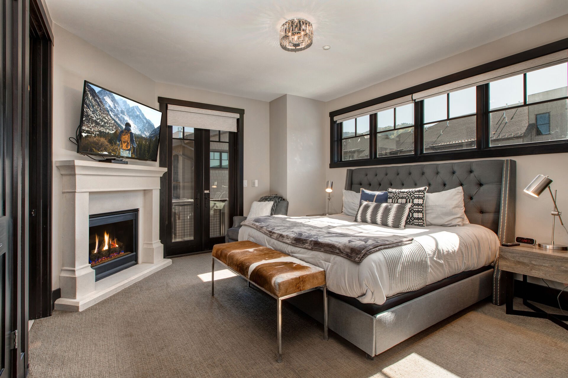 Level 3 Master Bedroom with a King Bed, Gas Fireplace, Smart TV and Private Balcony
