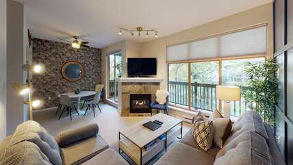 Living Area w/ Gas Fireplace & Smart TV