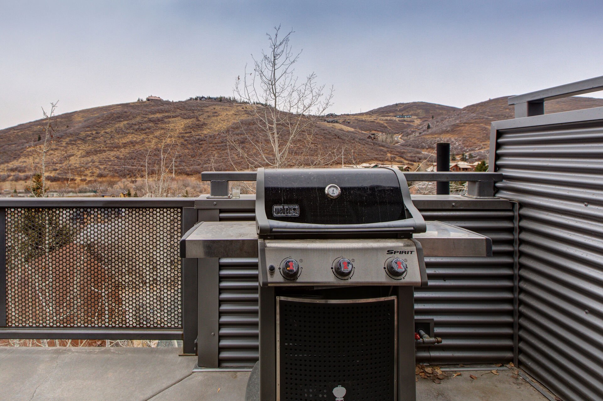 Upper Level Deck with seating, propane bbq, and views of Old Town Main Street