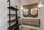 Master Bathroom with dual vanity, stunning modern finishes, and tub/shower combo