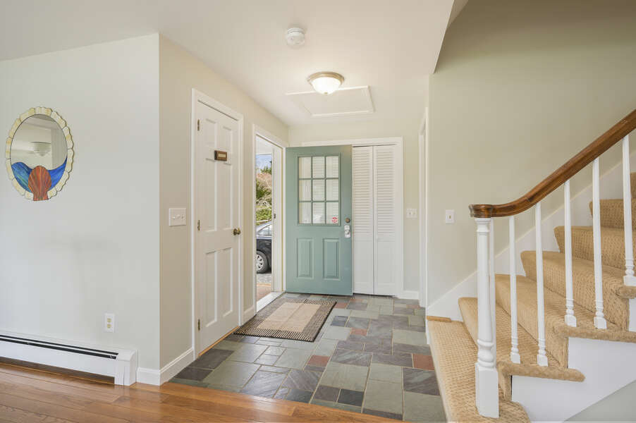Front entrance with slate entryway - 35 Vacation Lane Harwich Cape Cod - New England Vacation Rentals