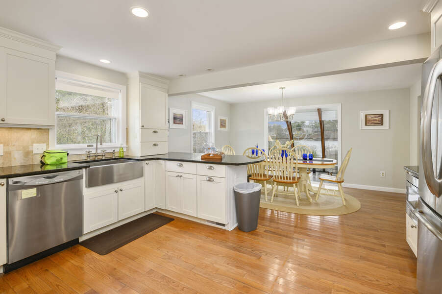Open kitchen with stainless steel appliances - 35 Vacation Lane Harwich Cape Cod - New England Vacation Rentals