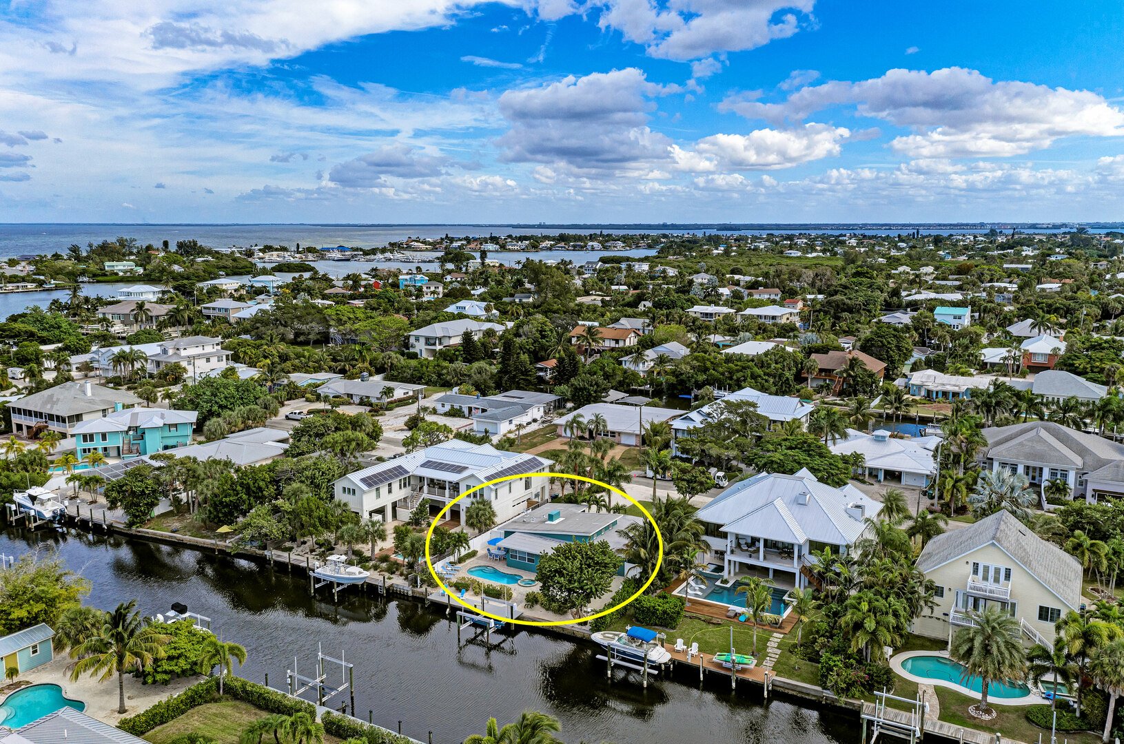 aerial view of Lazy Lagoon looking South with the Tampa bay in the background