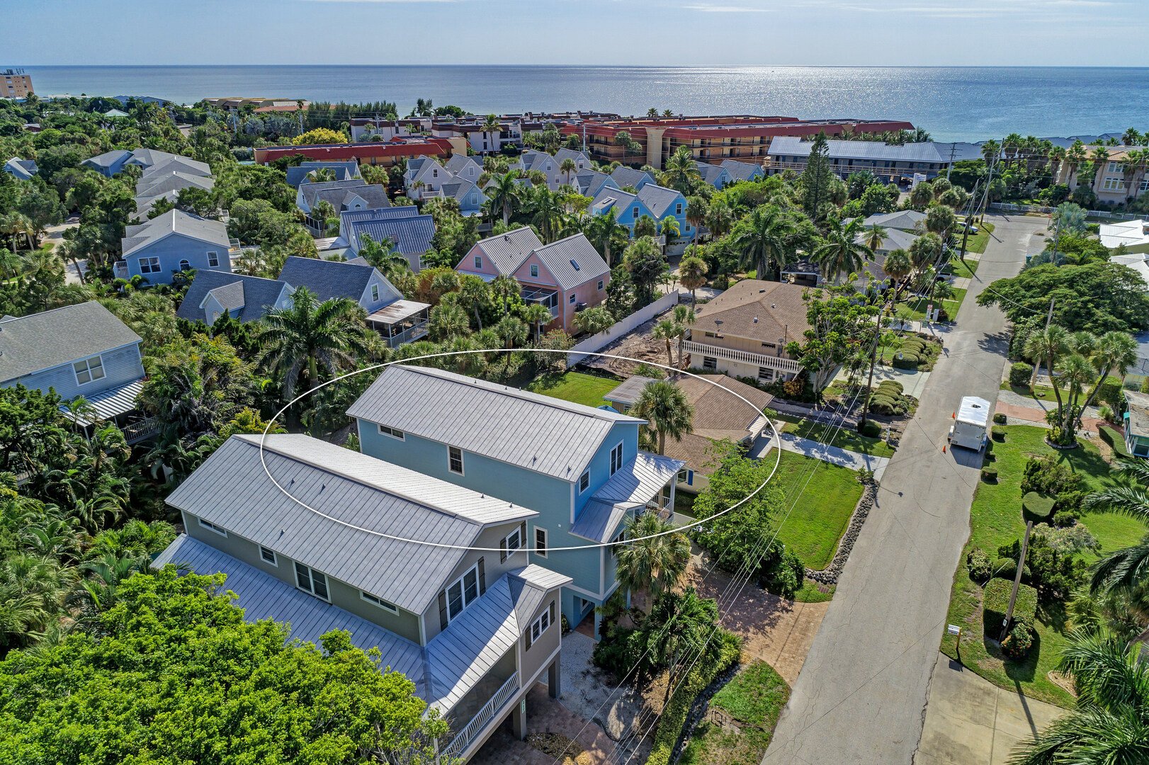aerial view of Ocean Blue Retreat looking to the West