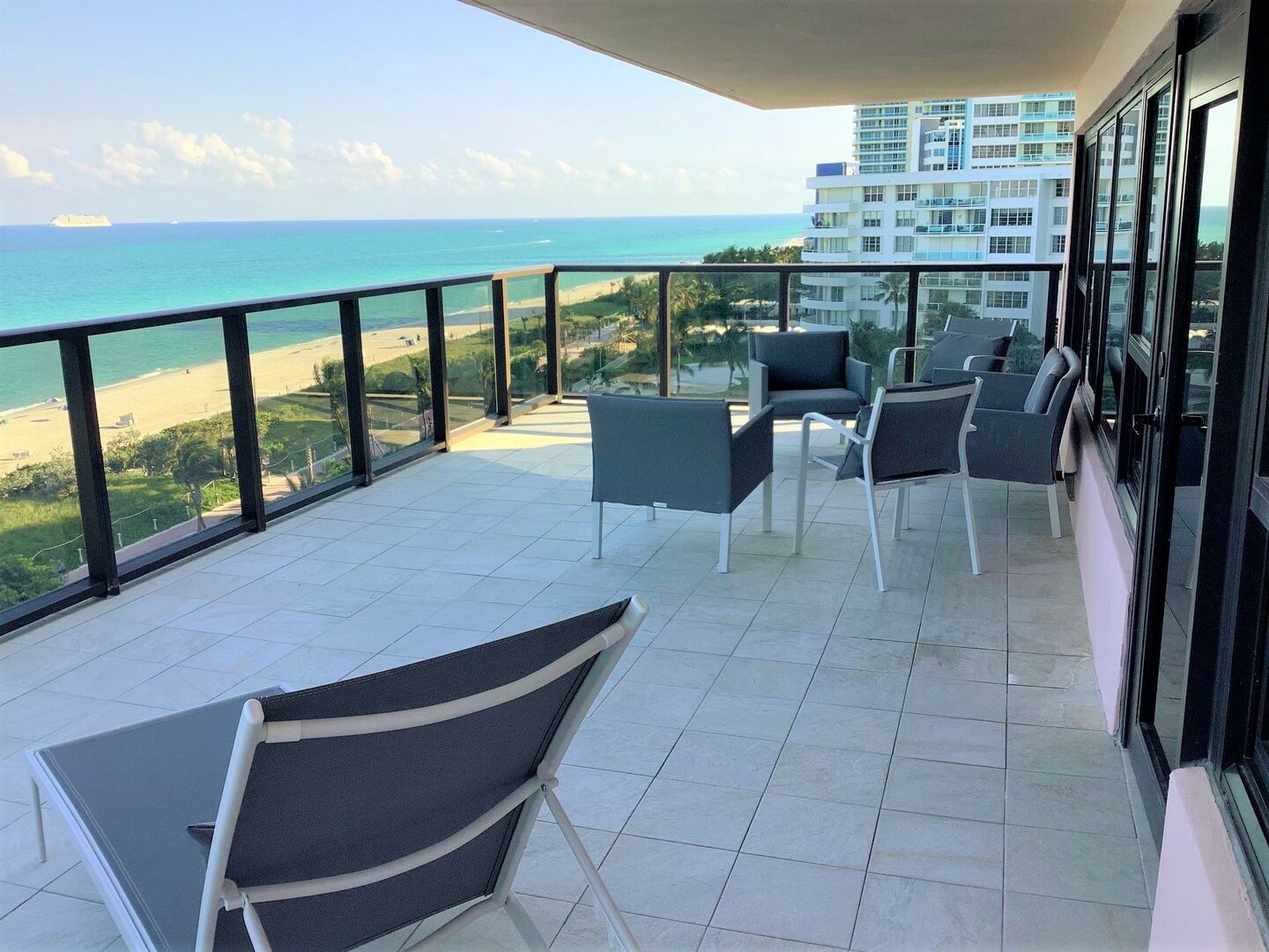 Large Oceanfront Balcony view of South and Beach