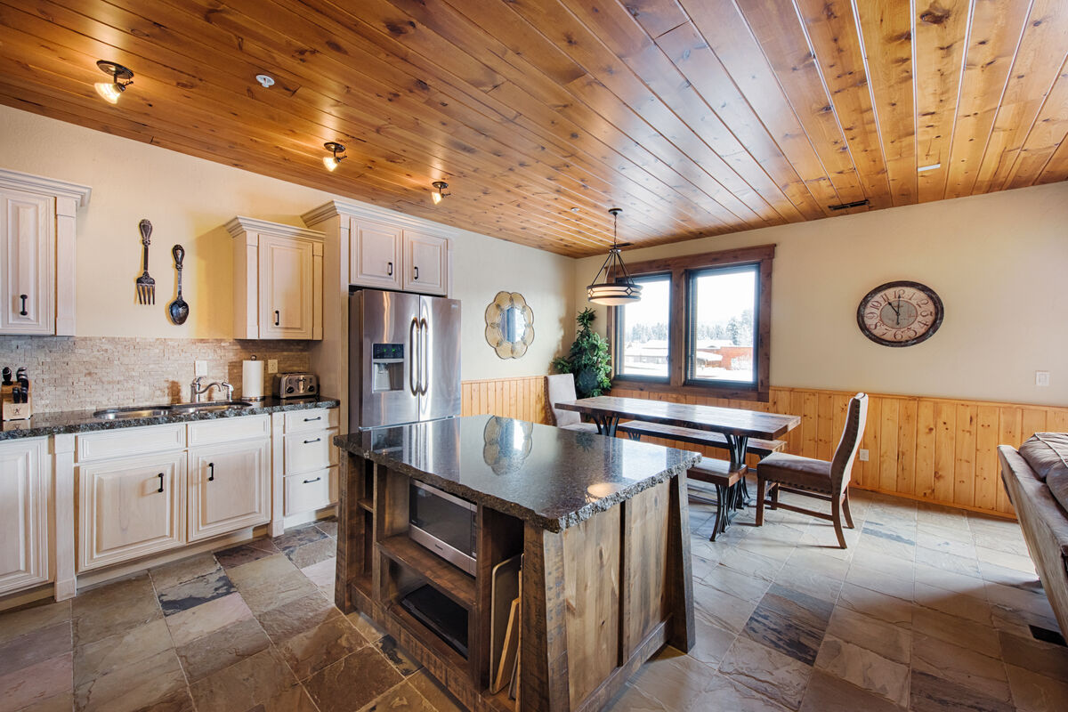 Kitchen and dining area.  Lots of natural light.
