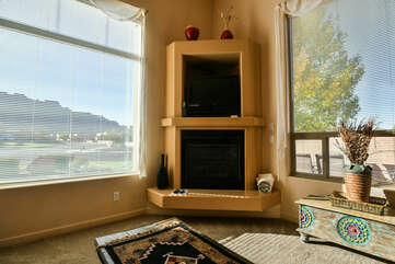 Tall Fireplace and TV at Moab Rental