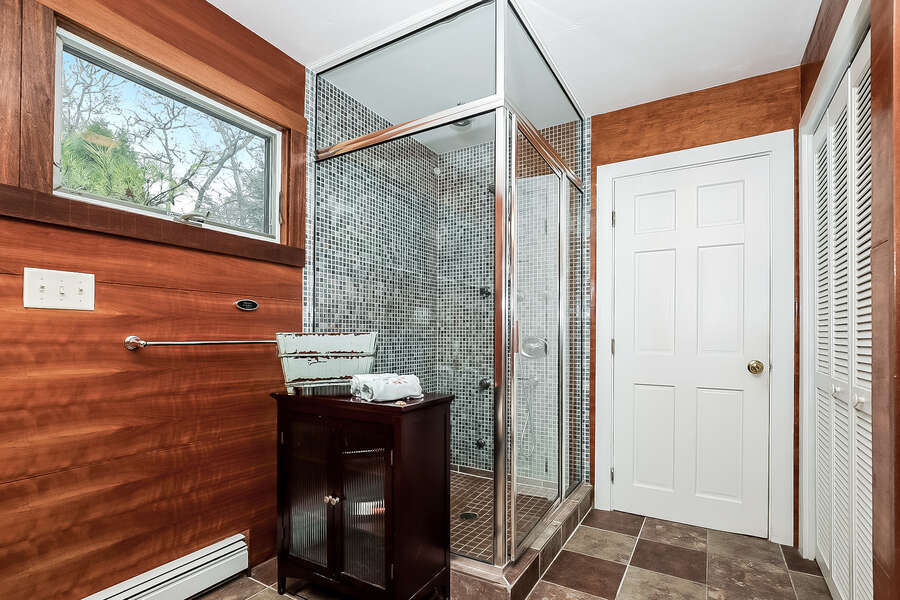 Bathroom #1 full bath with shower, large closet -10 Cranberry Hollow Harwich-Cape Cod- New England Vacation Rentals-#BookNEVRDirectArtfulView