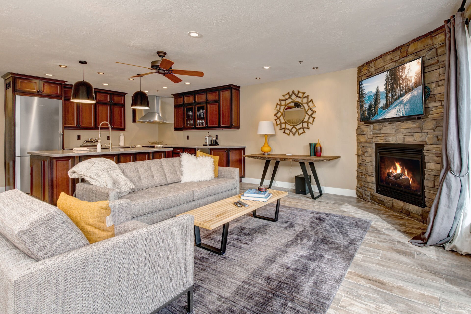 Living Room with gas fireplace, 55