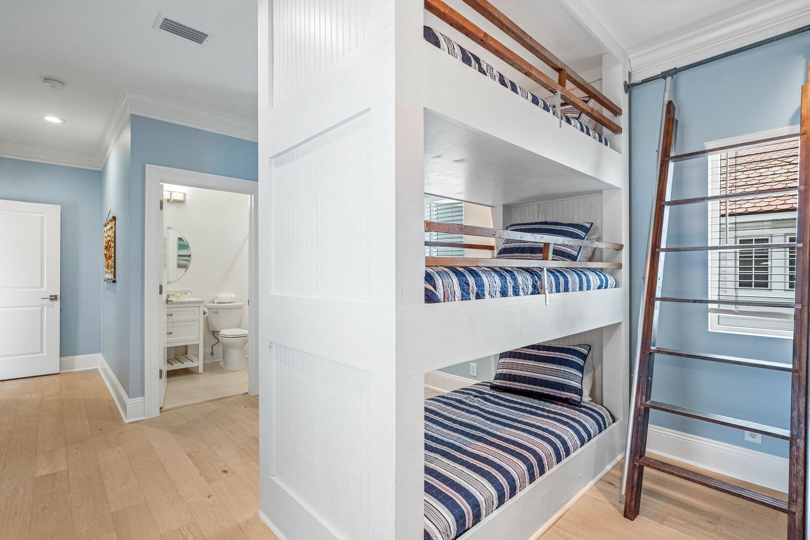 2nd floor Bunk Bedroom with 6 twin beds and private bathroom