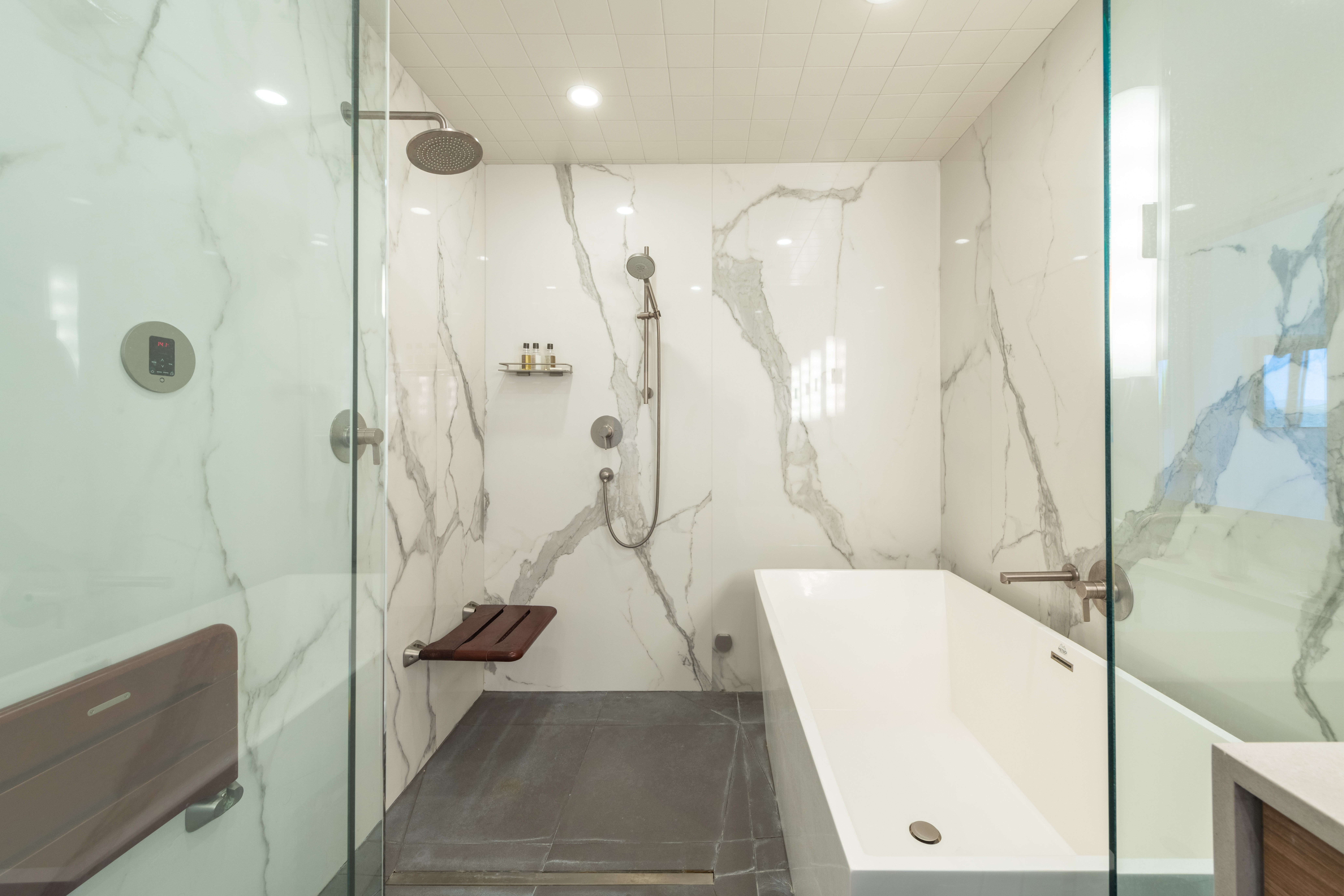 Enjoy the oversized steam shower and soaking tub
