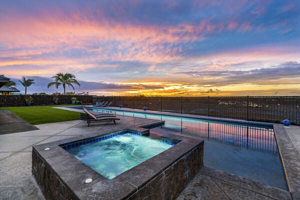 This Kona vacation home rental has a private pool and plunge pool.