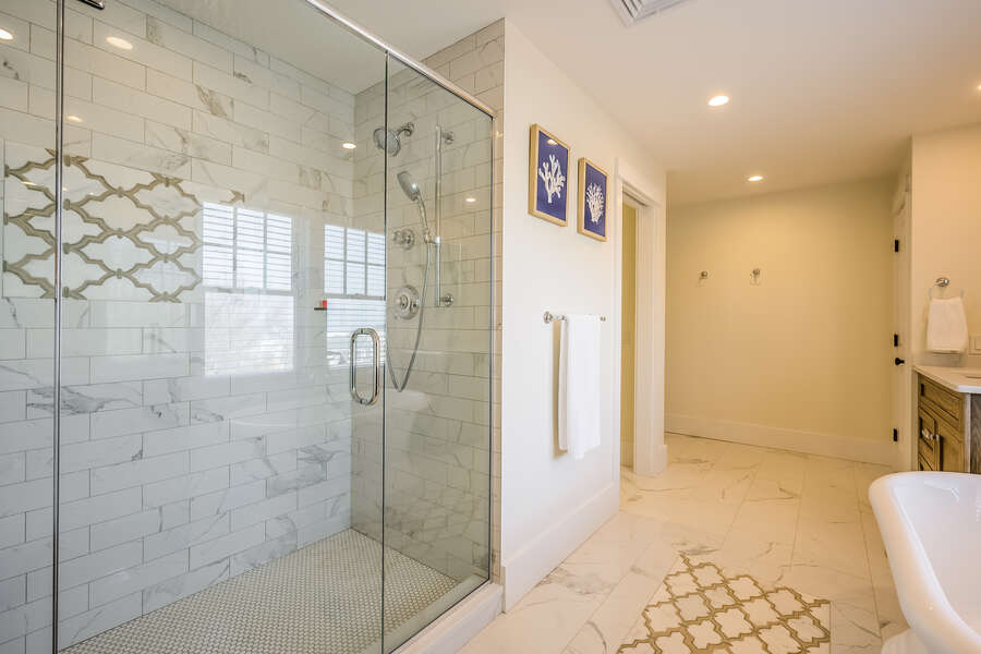 Walk in shower ensuite to Bedroom #3 - 74 E Bay View Road Dennis Cape Cod - New England Vacation Rentals