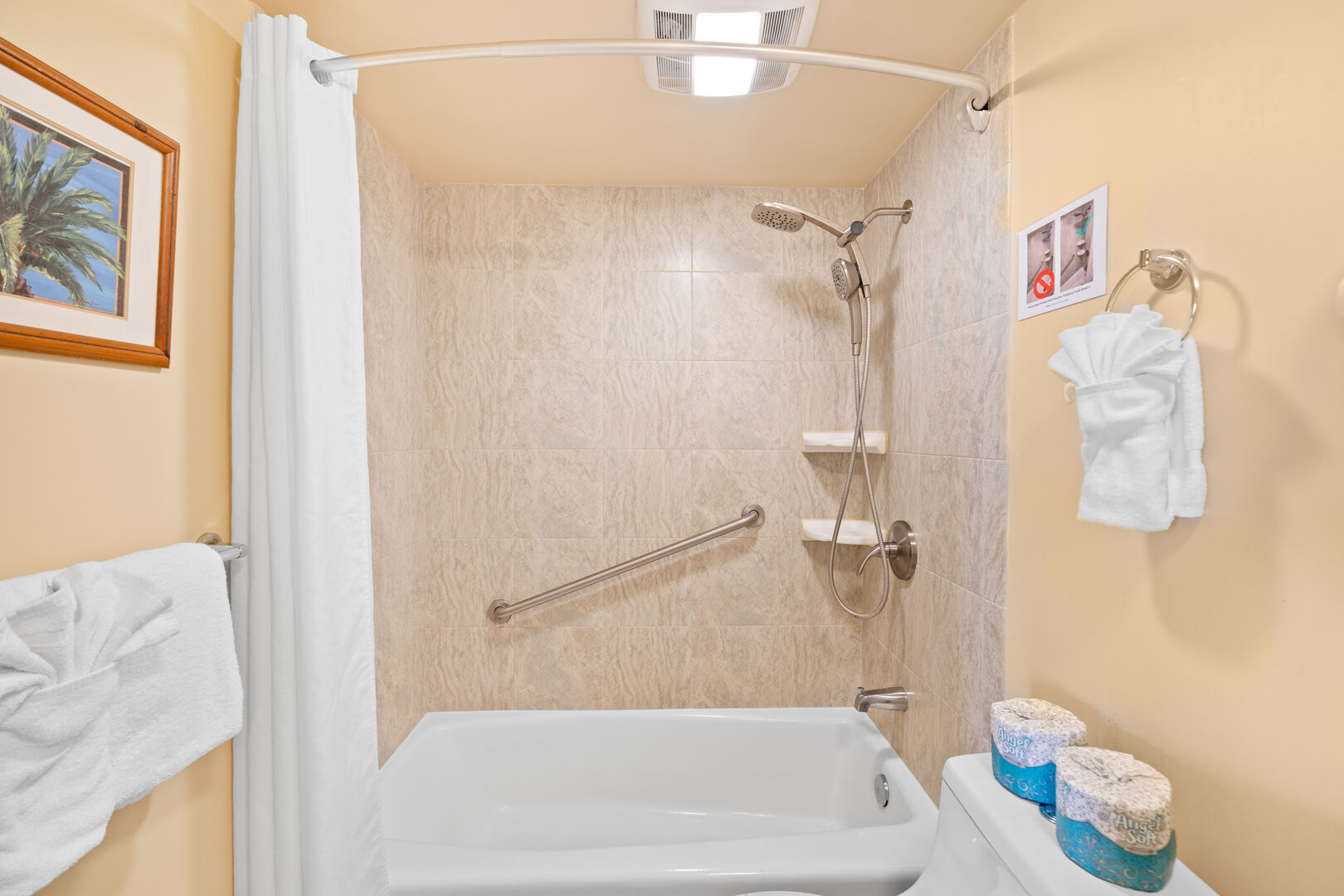 The unit has a full bathroom with tub and shower combination!
