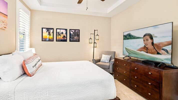 Bedroom 3 with Queen bed, ceiling fan & TV