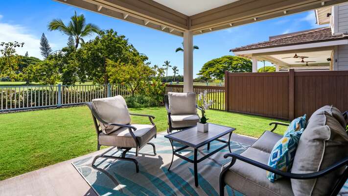 Comfortable furniture to take in the golf course views