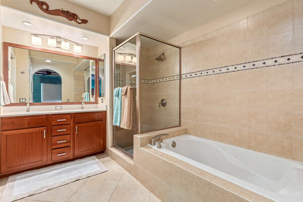 Primary Bathroom with Walk-in Shower and Separate Bath Tub