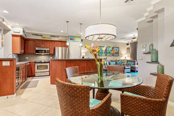 Dining Area & Kitchen with Seating fo 4 at Waikoloa Hawaii Vacation Rentals