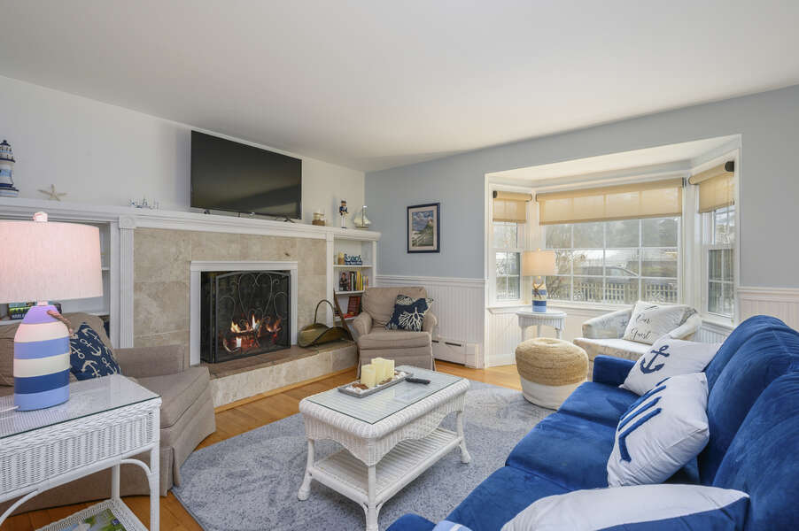Living room with ample seating and large flat screen tv-50 Foster Road Hyannis Cape Cod- New England Vacation Rentals